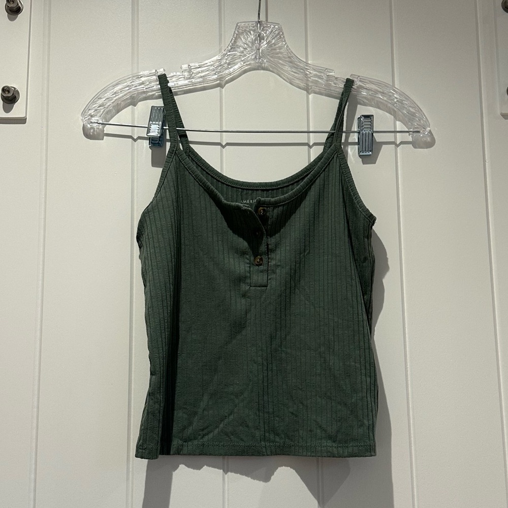 American Eagle Outfitters Dark Green Ribbed Button-up Tank